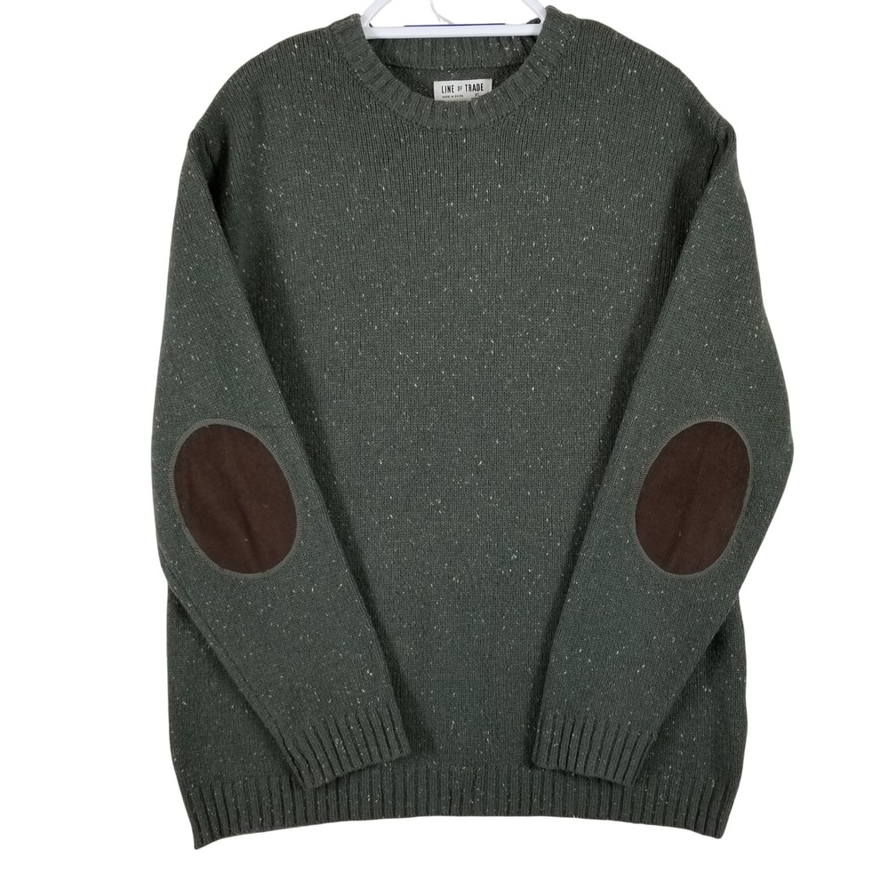Line of Trade Mens XL Green Donegal Fleck Wool Blend‎ Sweater Elbow Patches